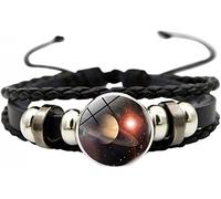 Lava Stone Bracelets Sky Moon Glass Gemstone Leather Bracelet Nebula Universe Hand-Woven Bracelet Yoga Menditation Beads Bracelets for Men Women Girls,