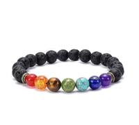 Lava Stone Chakra Bracelet 7 Chakras 8mm Natural Stones Healing And Stress Relief Suitable For Yoga Essential Oil Diffuser Bracelet (A&B)
