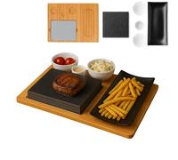 Lava Stone Steak Board - Serving Plate With Hot Stone Grill, Bamboo Board, Table Grill Set