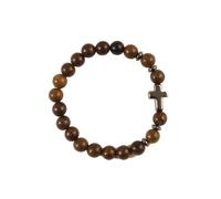 Lavaarite Wood Beaded Cross Bracelet for Men - 8mm Stretch Religious Bracelet with Cross Pendant, Christian Confirmation Gifts, First Communion, Baptism & Faith Jewelry for Men
