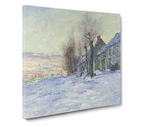 Lavacourt, Sunshine And Snow by Claude Monet Canvas Print | Gallery Wrapped 30mm Frame Wall Art | 14x14 inches | Ready to Hang | Impressionist Landscape Picture | Living Room Bedroom Lounge Office