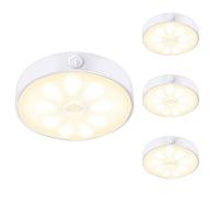 LAVAED 4 Pack Motion Sensor Puck Lights Indoor LED Closet Lights USB Rechargeable Battery Powered Night Light 9LEDs 3000K Dimmable Under Cabinet Light Stick-on for Pantry Bedroom Kitchen (Warm White)