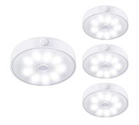 LAVAED 4 Pack Motion Sensor Puck Lights Indoor LED Closet Lights USB Rechargeable Battery Powered Night Light 9LEDs 6000k Dimmable Under Cabinet Light Stick-on for Pantry Bedroom Kitchen (Cool White)