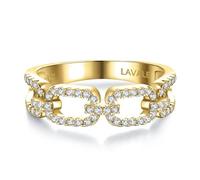 LAVALE Moissanite Women's Twist Link D Color VVS1 Lab Made Diamond Half Eternity Stackable Band Ring S925 Sterling Silver Chain Link Ring, Metal, Moissanite