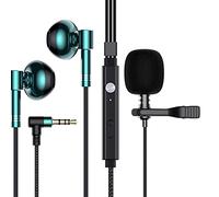Lavalier Dual Microphone Headset | Wired Earbuds with Volume Control,Semi-in-Ear Earphones with Dual Microphone for Vlog Recording Videoconferencing Live Podcast