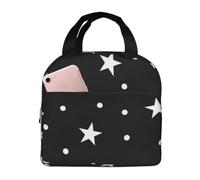 LaVami Black and White Polka Dot and Star, Lunch Bag Insulated Lunch Box Durable Cooler Thermal Bag Waterproof Lunch Tote Bag