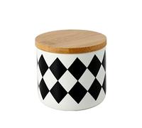 LAVAMI Ceramic Sugar Bowl with Lid,Flour and Sugar Airtight Food Storage Containers for Kitchen,Checkerd Canisters-Square-B (Color : Checkerboard, Size : Onecolor)