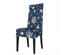 LaVami Chair Cover Marine Animals Fishes Starfish Conchs Cartoon Nautical Summer Ocean Life Chairs Protector Covers Seat Slipcover For Dining