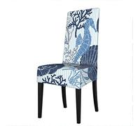 LaVami Chair Cover Seashell Seahorse Coral Blue Stripped Nautical Beach Life Chairs Protector Covers Seat Slipcover For Dining Ceremony