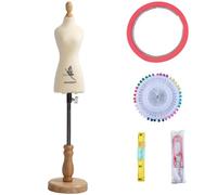 lavandeform Female Dress Form Mannequin(Not Full Size Body Height 9.6 inch for Sewing, 1/4 Size Mini Tailor Dressmaker Dummy for Pattern Making Fully Pinnable Mannequin with red Patch Set (1/4)