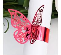 Lavandi 100pcs 3D Butterfly Paper Napkin Rings Weddings Party Serviette Table Decoration Restaurant (Reflective red)