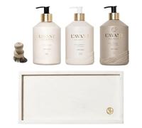 L'AVANT Collective Luxury Sink-Side Starter Bundle Includes White Marble Tray, Hand & Dish Soap, Hand Lotion in Reusable Glass Bottles & Bamboo Dish Scrubber Kitchen Hostess Gifts (Ambre Santal)