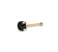 Lavari Jewelers 20 Gauge Straight Bone Nose Stud for Women - 14k Yellow Gold Round Black Onyx Nose Ring - Unisex Hypoallergenic Nostril Piercing Jewelry - 20G Body Piercing for Men, Yellow Gold