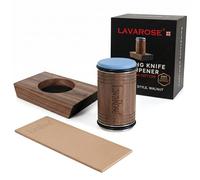LavaRose Artisan Rolling Knife Sharpener for Kitchen Knives, Premium Walnut Magnetic Angle Guide 15°/20°, Diamond Sharpening & Honing Discs, Leather Strop Included