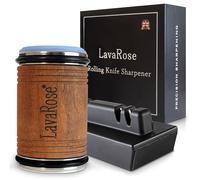 LavaRose Rolling Knife Sharpener for Kitchen Knives, 5-in-1 Base, Sapele Wood Roller, Magnetic Angle Guide 15°/20°, Diamond 400 Grit & 3000 Grit Honing Disc, Knife & Scissor Sharpener