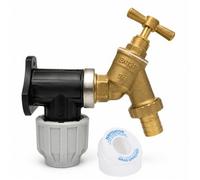 Lavatap 3/4 Inch Brass Garden Tap Kit With 25 mm Mdpe Wall Plate Elbow And Ptfe Tape
