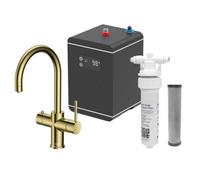Lavatap 3 In 1 Boiling Water Tap Swan Neck Kitchen Mixer Tap Kit With Hot-Tank And Hot-Filter 2.4L 1.5Kw - Brushed Brass