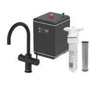 Lavatap 3 In 1 Boiling Water Tap Swan Neck Kitchen Mixer Tap Kit With Hot-Tank And Hot-Filter 2.4L 1.5Kw - Black