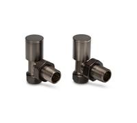 LavaTap Angled Brushed Gun Metal Radiator Valves 15mm Brass Manual Heating Pair
