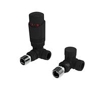LavaTap Black Corner Radiator Valves, Matt Black TRV and Lockshield Pair | Thermostatic Valve with 20mm Extension Tails, 7 to 32C Temperature Control, Durable Powder Coating, Packed in Foam