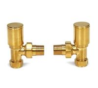 LavaTap Brushed Brass Radiator Valves Angled, 15mm Towel Rail Valves Pair | Traditional Look with Durable Finish, Half Inch Tails Included, Easy Shut Off and Heating Balancing