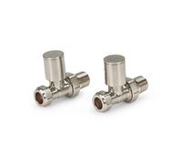 LavaTap Brushed Radiator Valves Straight 15mm, Towel Rail Valve Pair | Solid Brass Body, Compression Fittings for Standard UK Rads, Simple Flow Adjustment for Balancing, Minimal Modern Heads