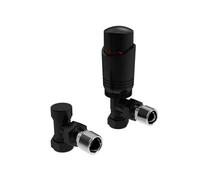 LavaTap Designer Black Thermostatic Radiator Valve Twin Pack Trv Angled 15mm