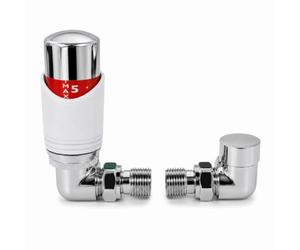 LavaTap - Designer White & Chrome Angled Thermostatic Radiator Valve TRV with Lockshield - Stylish Radiator Thermostat Valve Set for Central Heating Radiators