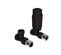 LavaTap Matt Black Straight TRV Radiator Valves, Thermostatic & Lockshield | Twin Pack with 20mm Extension Tails, 7 to 32C Temperature Control, Powder Coat Finish, Fits 15mm Pipe (10mm Needs Adaptor)