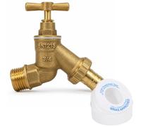 LavaTap Outside Tap 3/4 Inch Brass Bibtap with Hose Tail Outdoor Wall Mounted Garden Tap for Hose Pipe Connection and General Outdoor Water Use (Tap with PTFE)
