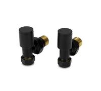 LavaTap Radiator Valves Pair 15 mm - Manual Radiator Valve Set for Central Heating - Durable Brass - Compatible with Standard UK Radiators and Heating Systems (Black, Angled)