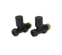 LavaTap Radiator Valves Pair 15 mm - Manual Radiator Valve Set for Central Heating - Durable Brass - Compatible with Standard UK Radiators and Heating Systems (Black, Straight)