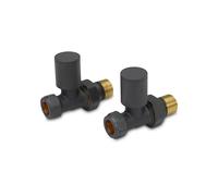 LavaTap Radiator Valves Pair 15 mm - Manual Radiator Valve Set for Central Heating - Durable Brass - Compatible with Standard UK Radiators and Heating Systems (Anthracite, Straight)