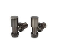 LavaTap Radiator Valves Pair 15 mm - Manual Radiator Valve Set for Central Heating - Durable Brass - Compatible with Standard UK Radiators and Heating Systems (Brushed Gun Metal, Angled)