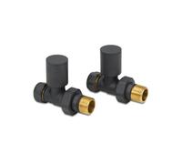 LavaTap Straight Anthracite Radiator Valves 15mm Brass Manual Heating Pair