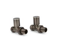 LavaTap Straight Brushed Gun Metal Radiator Valves 15mm Brass Manual Heating Pair