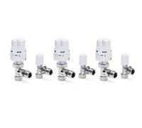LavaTap Thermostatic Radiator Valve TRV with Lockshield 1/2" x 15mm Angled White Radiator Thermostat Valve - 3 Pack