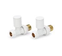 LavaTap White Radiator Valves Straight 15mm, Towel Rail Valve Pair | Solid Brass Body, Compression Fittings for Standard UK Rads, Simple Flow Adjustment for Balancing, Minimal Modern Heads