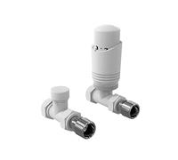 LavaTap White Straight TRV Radiator Valves 15mm, Thermostatic & Lockshield | Twin Pack with 20mm Extension Tails, 7 to 32C Room Temperature Control, Powder Coat Finish, 10mm Pipe Needs Adaptor