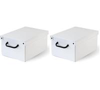 Lavatelli Baulino Bianco - Decorative Storage Box with Lid - Strong Cardboard Organiser for Clothes, Toys & Office - Made in Italy - 35×25×17.5 cm (13.8×9.8×6.9 in) (Pack of 2)