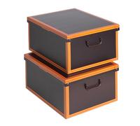 Lavatelli Baulotto Cuoio - 2 Pack Decorative Cardboard Storage Boxes with Lids & Handles - Toy & Clothes Storage Organisers for Home & Bedroom - 50×40×25 cm (19.69×15.75×9.84 in)