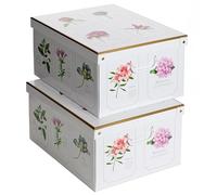 Lavatelli Collection Botanic - 2 Pack Decorative Cardboard Storage Boxes with Lids & Handles - Toy & Clothes Storage Organisers for Home, Bedroom & Archive - 50×39×24 cm (19.7×15.4×9.4 in)