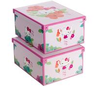 Lavatelli Collection Hello Kitty - Set of 2 Decorative Cardboard Storage Boxes with Lids and Handles | Toy and Clothes Organiser for Kids Room - 39 x 50 x 24 cm (15.3 x 19.7 x 9.4 in)