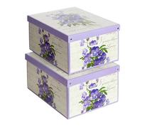 Lavatelli Collection Violette Violets, 2 Boxes, Large (39 x 50 x 24 cm), Storage Boxes with Lids and Handles, Decorative Storage Unit