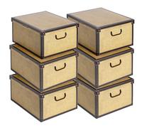 Lavatelli Set of 6 Brown Storage Boxes with Lids & Handles, Cardboard Wardrobe Organisers for Clothes, Stackable Storage Bins 40x50x25 cm