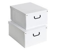 Lavatelli White - 2 Large Closet Organizer Boxes with Handles for Shoes | 2 Sturdy Large Hampers for Clothes, Shoes & A4 Office Files - 50x40x25 cm