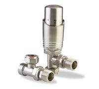 LavaTherm Thermostatic Radiator Valve TRV - 15 mm Angled - Energy Saving Central Heating Radiator Valve - Premium Brass Replacement TRV and Lockshield - Brushed Nickel