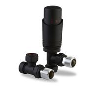 LavaTherm Thermostatic Radiator Valve TRV - 15 mm Angled - Energy Saving Central Heating Radiator Valve - Premium Brass Replacement TRV and Lockshield - Black