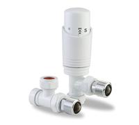 LavaTherm Thermostatic Radiator Valve TRV - 15 mm Angled - Energy Saving Central Heating Radiator Valve - Premium Brass Replacement TRV and Lockshield - White