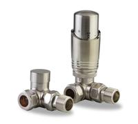 LavaTherm Thermostatic Radiator Valve TRV - 15 mm Corner - Energy Saving Central Heating Radiator Valve - Premium Brass Replacement TRV and Lockshield - Brushed Nickel